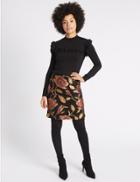 Marks & Spencer Floral Jacquard Straight Mini Skirt Black Mix