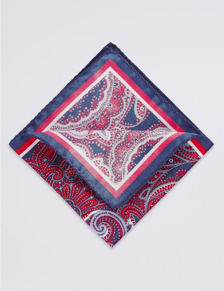 Marks & Spencer Pure Silk Paisley Print Pocket Square Red