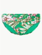 Marks & Spencer Floral Print Roll Top Bikini Bottoms Green Mix