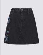 Marks & Spencer Embroidered A-line Denim Midi Skirt Black Mix