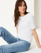 Marks & Spencer Pure Cotton Boat Neck Short Sleeve T-shirt Navy