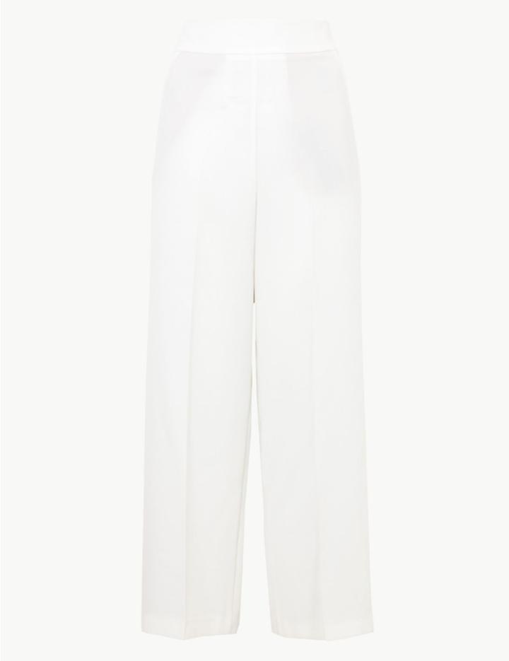 Marks & Spencer Wide Leg High Waist Ankle Grazer Trousers White Mix
