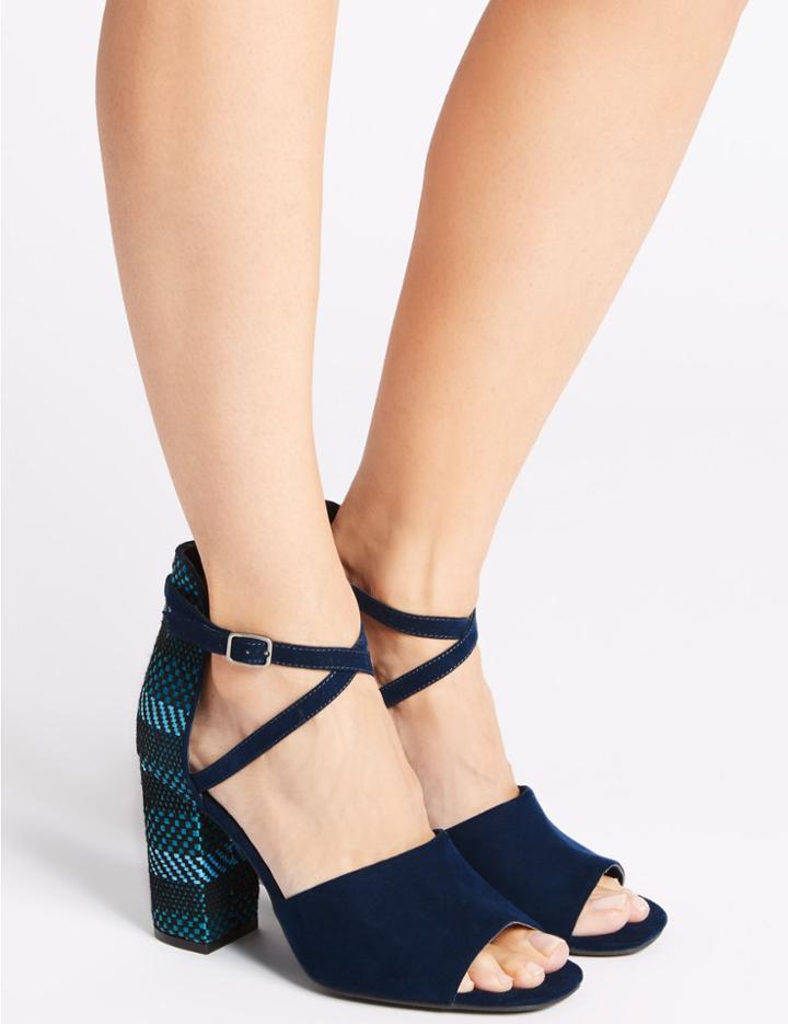 Marks & Spencer Block Heel High Back Sandals Navy