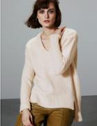 Marks & Spencer Wool Blend Textured V-neck Jumper Almond