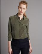 Marks & Spencer Pure Silk Long Sleeve Shirt Bright Sage