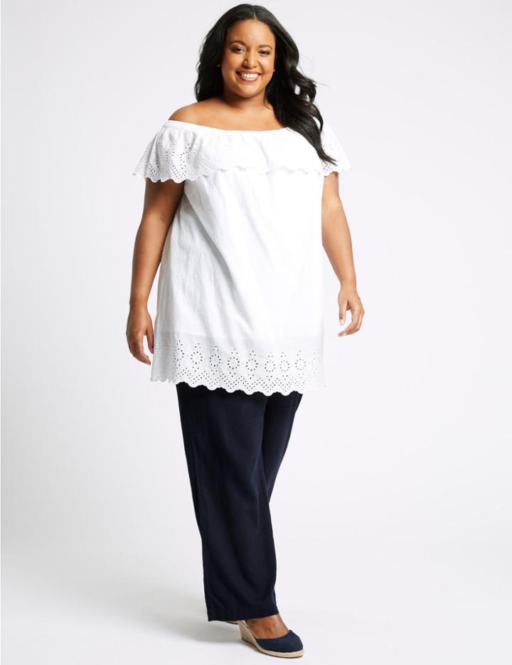 Marks & Spencer Curve Linen Rich Wide Leg Trousers Navy