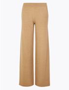Marks & Spencer Pure Cashmere Ribbed Wide Leg Trousers Camel