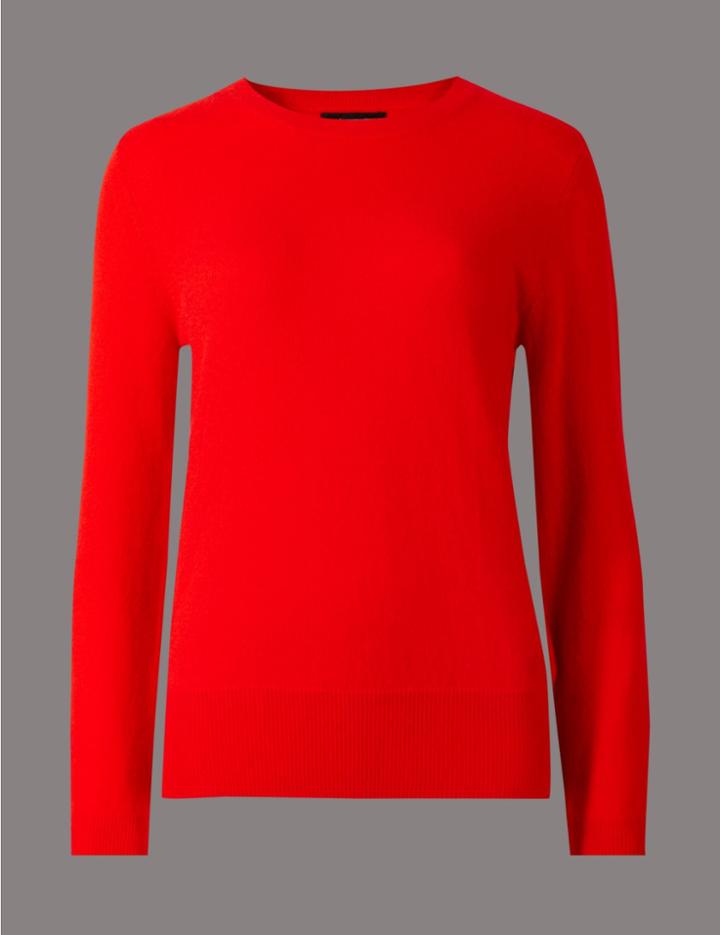 Marks & Spencer Pure Cashmere Ribbed Round Neck Jumper Poppy