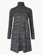 Marks & Spencer Petite Textured Long Sleeve Shift Dress Grey Marl
