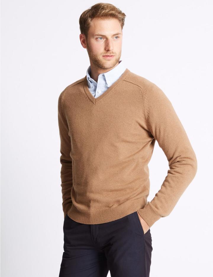 Marks & Spencer Pure Lambswool Jumper Camel Mix