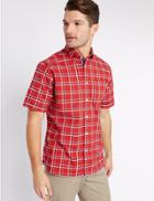 Marks & Spencer Checked Oxford Shirt With Pocket Medium Red