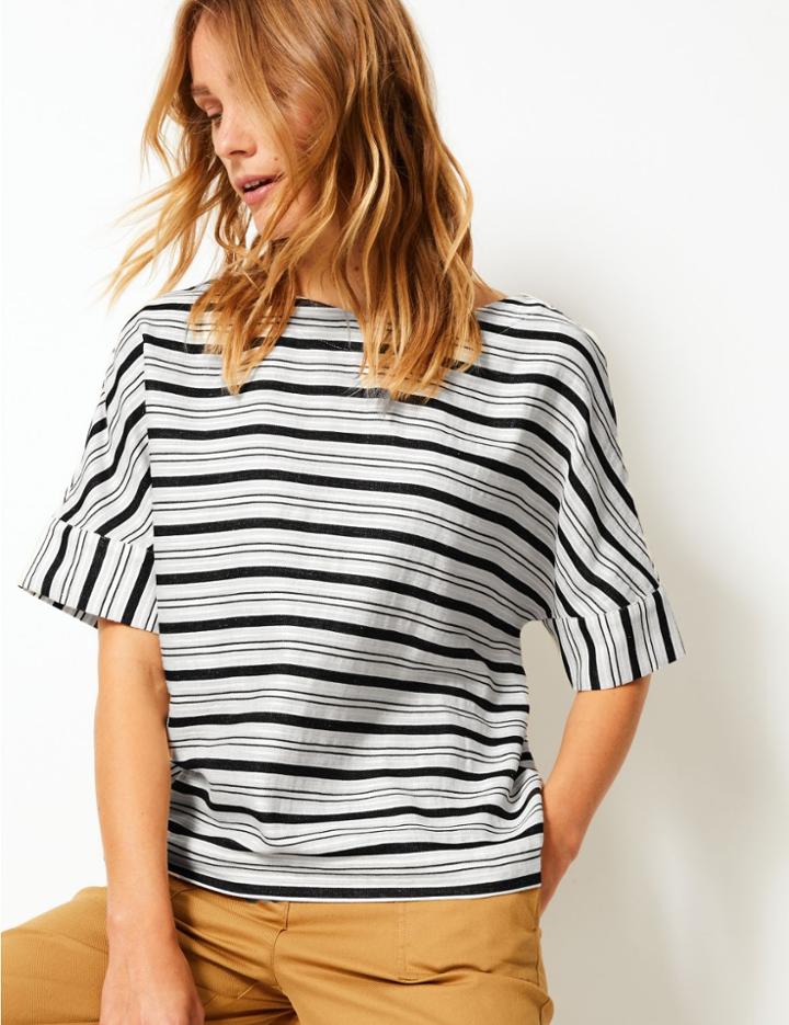 Marks & Spencer Boxy Contrast Stripe T-shirt Ivory Mix