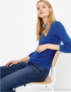 Marks & Spencer Pure Cotton Striped Regular Fit T-shirt Blue Mix