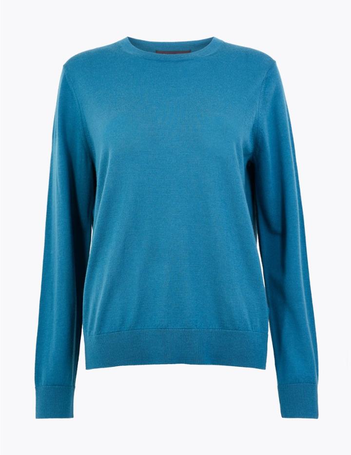 Marks & Spencer Pure Merino Wool Round Neck Jumper Teal