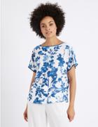 Marks & Spencer Floral Print Short Sleeve Shell Top Blue Mix