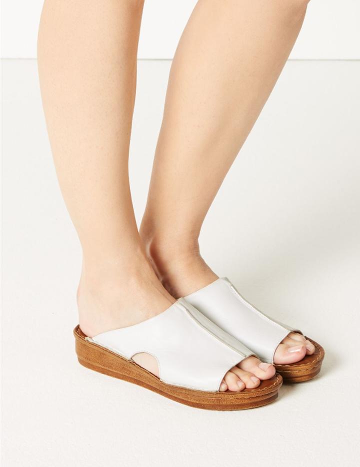 Marks & Spencer Leather Flatform Seamed Mule White