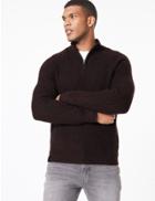 Marks & Spencer Textured Half Zip Funnel Neck Jumper With Cotton Burgundy