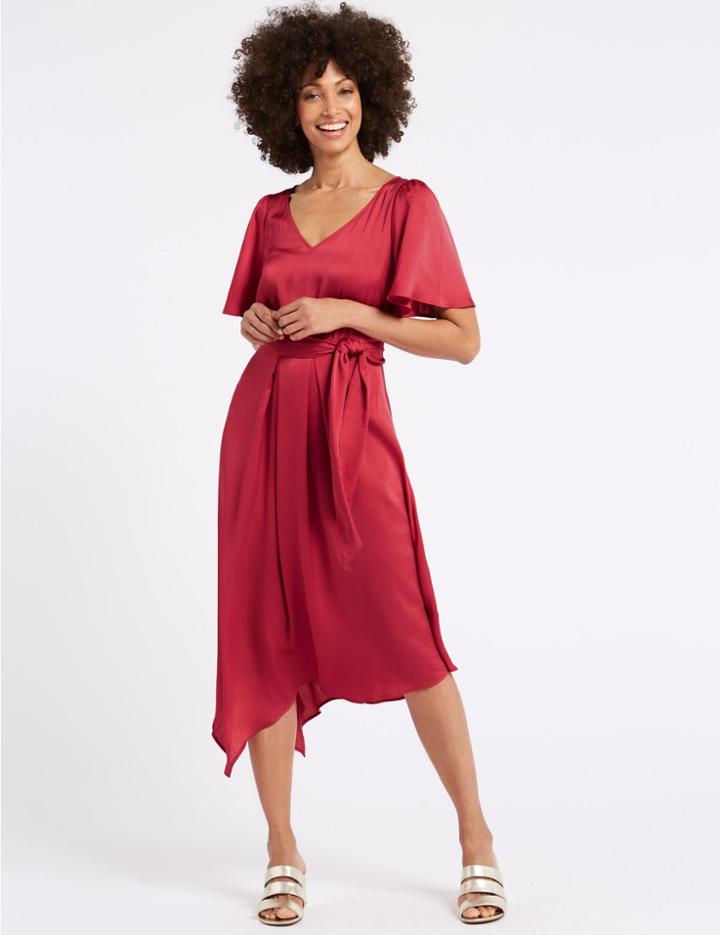 Marks & Spencer Satin Asymmetric Half Sleeve Tea Maxi Dress Pink