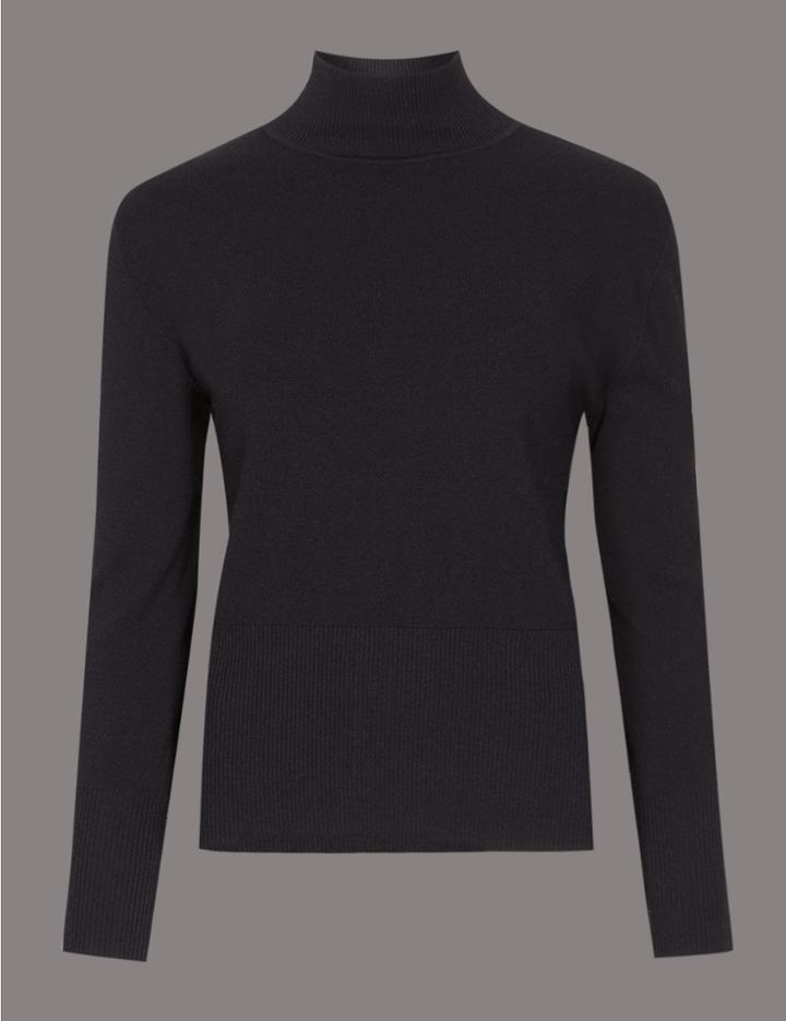 Marks & Spencer Zipped Detail Funnel Neck Long Sleeve Jumper Navy