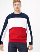 Marks & Spencer Pure Cotton Colour Block Crew Neck Sweatshirt Red Mix