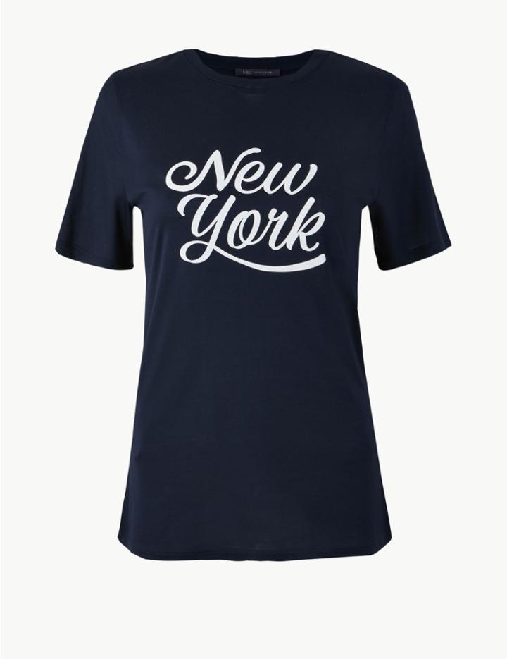 Marks & Spencer Printed Mercerised T-shirt Navy Mix