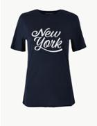 Marks & Spencer Printed Mercerised T-shirt Navy Mix