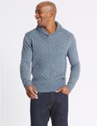 Marks & Spencer Textured Shawl Neck Jumper Mid Blue