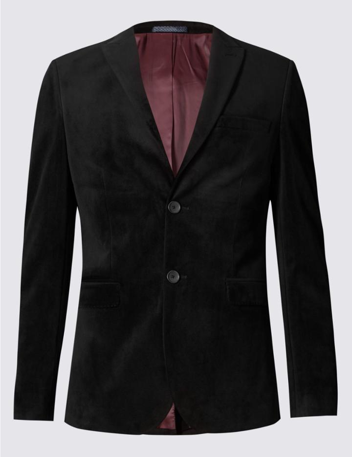 Marks & Spencer Slim Fit Single Breasted 2 Button Velvet Jacket Black