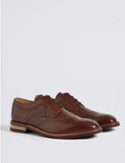 Marks & Spencer Leather Contrast Sole Brogue Shoes Brown