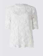 Marks & Spencer Lace Round Neck Half Sleeve Shell Top Ivory