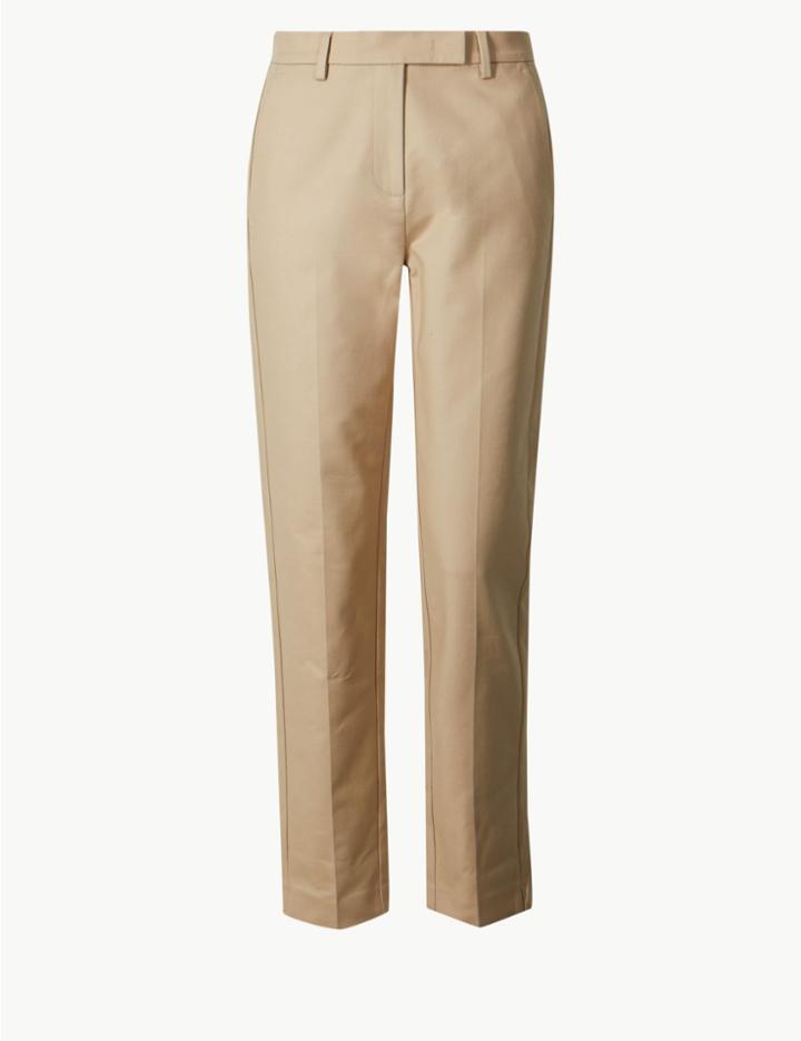 Marks & Spencer Cotton Slim 7/8th Trousers Coffee