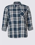 Marks & Spencer Plus Checked Double Cloth Shirt Navy Mix