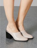 Marks & Spencer Leather Block Heel Almond Toe Asymmetric Mules Stone