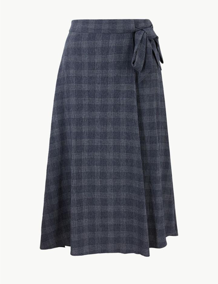 Marks & Spencer Checked Wrap Skirt Navy Mix