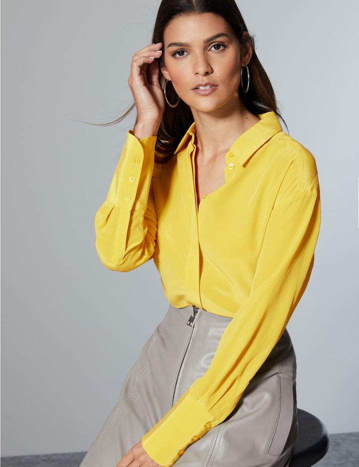 Marks & Spencer Pure Silk Long Sleeve Shirt Yellow