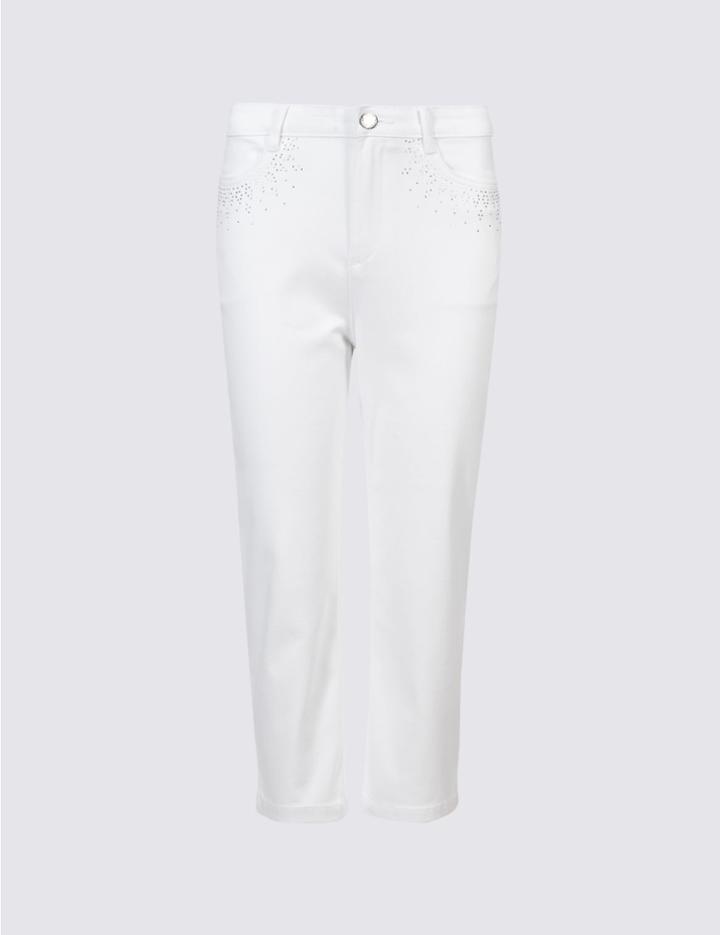 Marks & Spencer Embellished Straight Leg Cropped Jeans Soft White