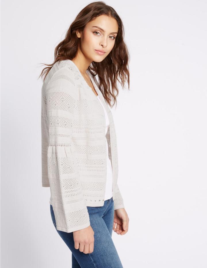 Marks & Spencer Open Front Lace Stitch Cardigan Nude Pink