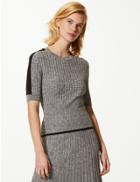 Marks & Spencer Textured Round Neck Knitted Top Black Mix