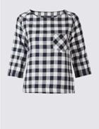 Marks & Spencer Modal Blend Gingham 3/4 Sleeve Shell Top Navy Mix