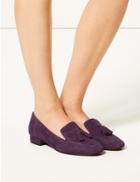 Marks & Spencer Wide Fit Suede Block Heel Tassel Loafers Purple