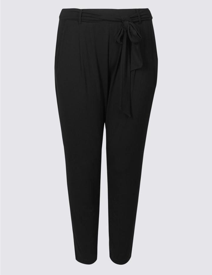 Marks & Spencer Tie Waist Tapered Leg Trousers Black