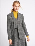 Marks & Spencer Open Front Check Textured Jacket Black Mix