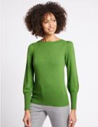 Marks & Spencer Ribbed Balloon Sleeve Jumper Green