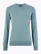 Marks & Spencer Cotton V Neck Jumper Blue