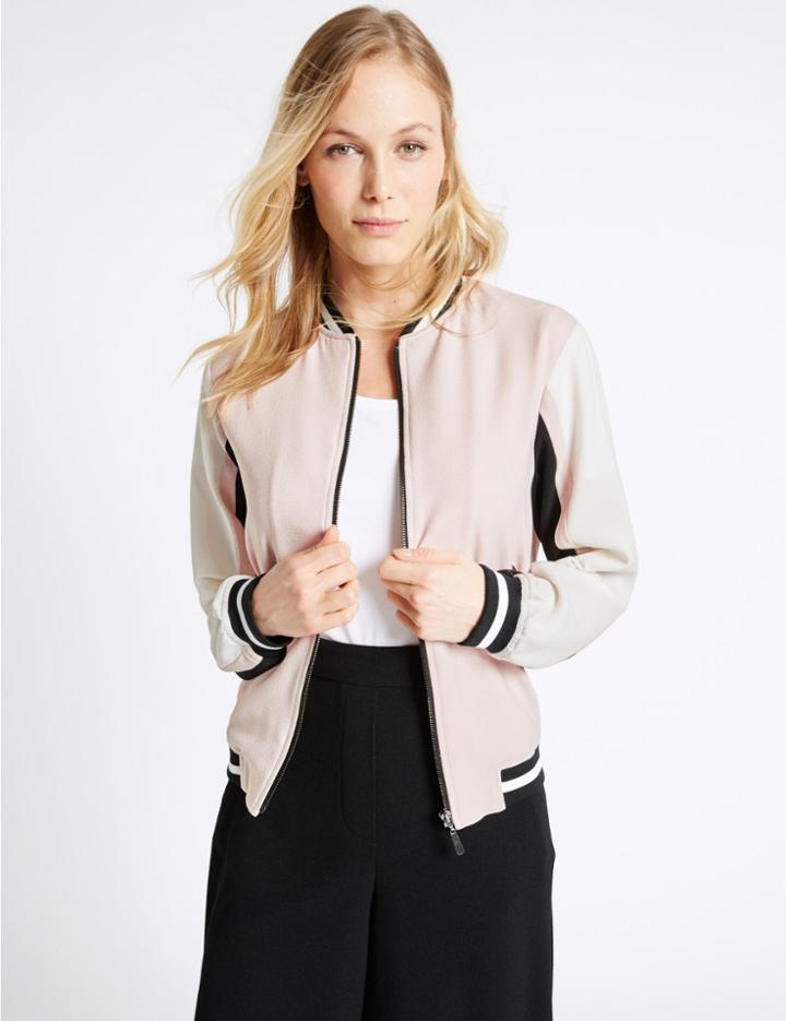 Marks & Spencer Colour Block Bomber Jacket Pink Mix