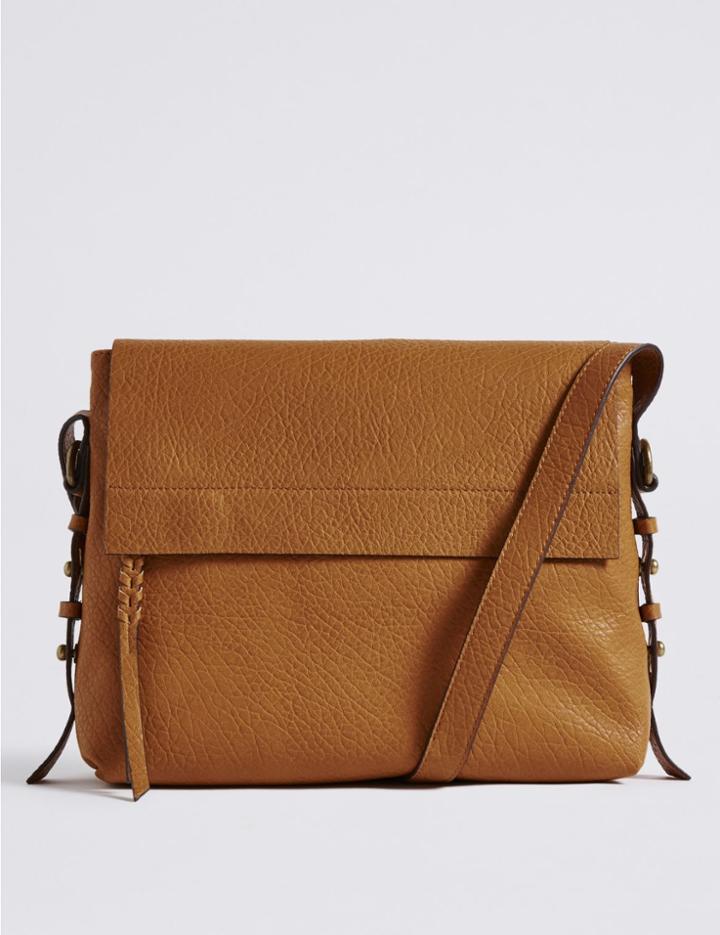 Marks & Spencer Faux Leather Grainy Messenger Bag Ochre