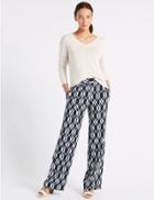 Marks & Spencer Geometric Print Wide Leg Trousers Navy Mix
