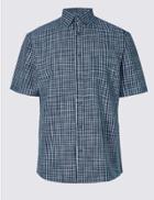 Marks & Spencer Modal Blend Checked Shirt With Pocket Navy