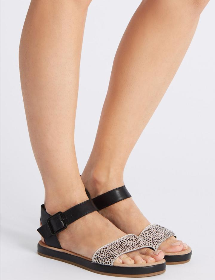 Marks & Spencer Leather Two Band Sandals Black Mix