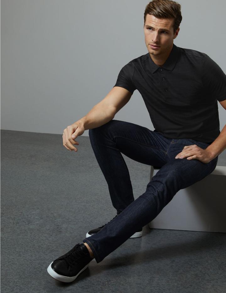 Marks & Spencer Supima Cotton Striped Polo Shirt Black